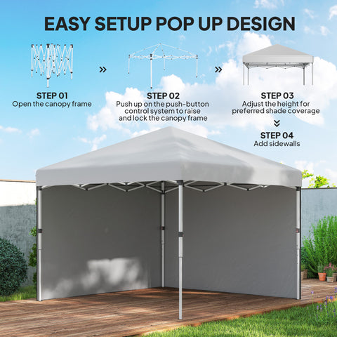 Image of 10' x 10' Pop Up Canopy with Sidewalls, Roller Bag, Height Adjustable Instant Tent for Outdoor, Garden, Patio, White