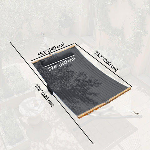 Image of Outdoor Hammock Padded Camping Hammock with Pillow & Spreader Bars 200 x 140 cm Grey