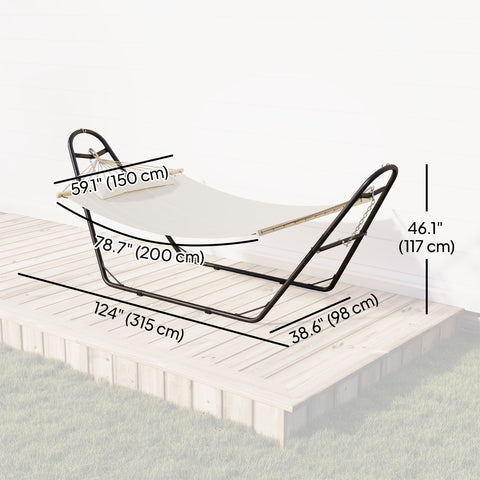 Image of Hammock with Stand, Heavy Duty Camping Hammock with Detachable Pillow and Spreader Bar, 264 lbs Capacity, Cream White