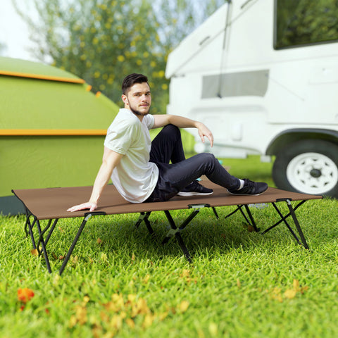 Image of 76" Two Person Folding Camping Cot Outdoor Portable Double Cot Wide Military Sleeping Bed w/ Carrying Bag Khaki