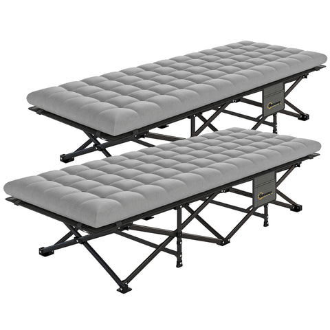 Image of camping cot -  Set of 2 Camping Cot with Soft Pad, 32" Extra Wide Folding Cots with Non-Slip Feet and Carry Bag, Grey