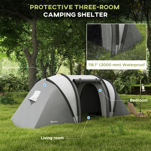 Image of Camping Tent with 2 Bedrooms and Living Area, 3000mm Waterproof Family Tent, for Fishing Hiking Festival, Grey