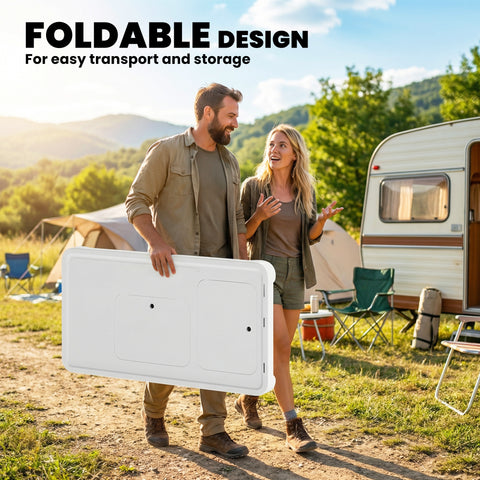 Image of Fish Cleaning Table Folding Sink Portable Camping Sink with Side Shelf & Bottom Rack for Outdoor White