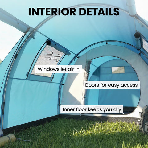 Image of 3-4 Person Camping Tent with 2 Rooms, 3000mm Waterproof Portable Family Tent with Carry Bag, Sky Blue