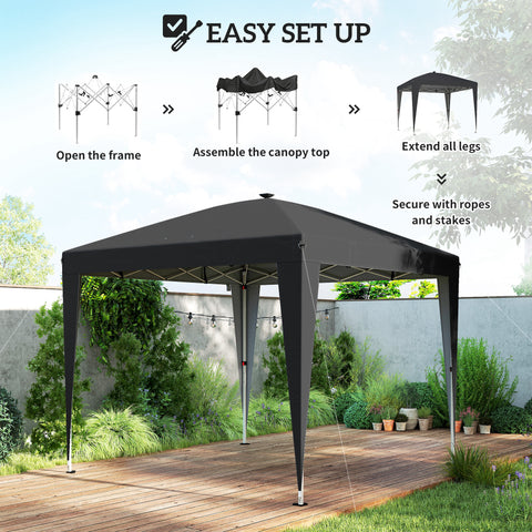 Image of 10 x 10 ft Pop Up Canopy Tent with Central Light, UPF 50+ Instant Portable Canopy Shelter with Remote, Black