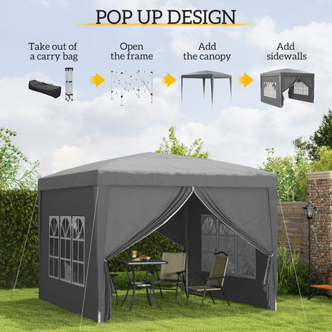 Image of 10'x10' Outdoor Pop Up Party Tent Wedding Gazebo Canopy with Carrying Bag (Grey)