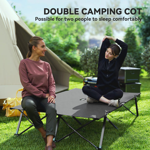 Image of Two Person Folding Camping Cot Outdoor Portable Double Cot with Carrying Bag 76" Dark Grey