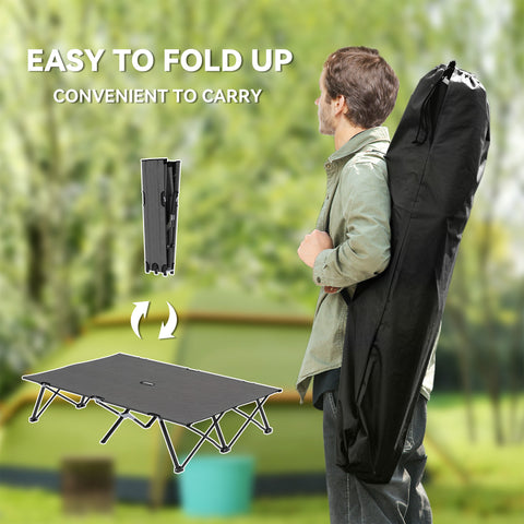 Image of Two Person Folding Camping Cot Outdoor Portable Double Cot with Carrying Bag 76" Dark Grey