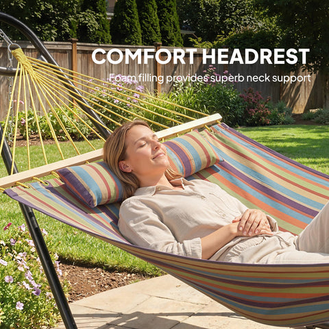 Image of Hammock with Stand, Heavy Duty Camping Hammock with Detachable Pillow and Spreader Bar, 264 lbs Capacity, Multicolor