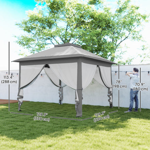 Image of 11' x 11' Pop Up Gazebo, Double Roof Foldable Height Adjustable Canopy Tent with Mesh Sidewalls, Carrying Bag, Grey