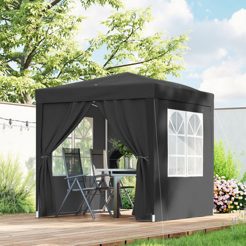 Image of 6.6'x6.6' Pop Up Canopy Tent with Sidewalls, Instant Sun Shelter Camping Gazebo with Carry Bag, Black