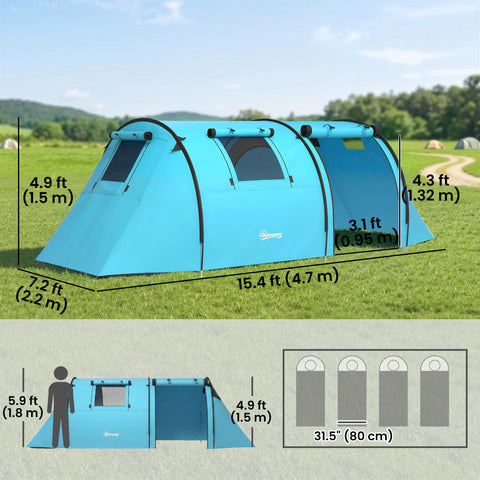 Image of 3-4 Person Camping Tent with 2 Rooms, 3000mm Waterproof Portable Family Tent with Carry Bag, Sky Blue