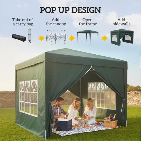Image of 10'x10' Outdoor Pop Up Party Tent Wedding Gazebo Canopy with Carrying Bag (Dark Green)