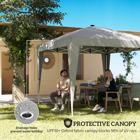 Image of 10 x 10 ft Pop Up Canopy Tent with Central Light, UPF 50+ Instant Portable Canopy Shelter with Remote, Light Grey
