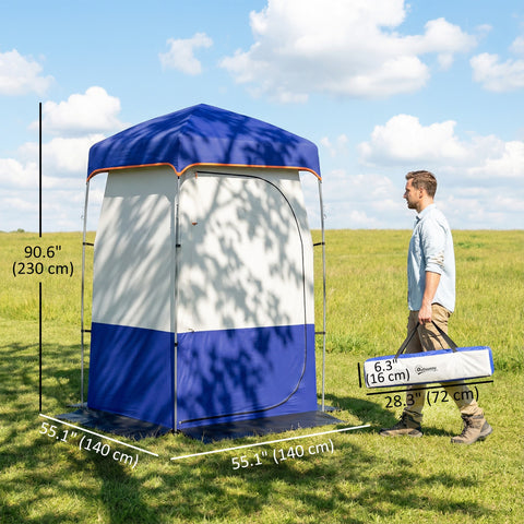 Image of Camping Shower Tent, Portable Privacy Shelter with Solar Shower Bag, Removable Floor and Carrying Bag, Blue