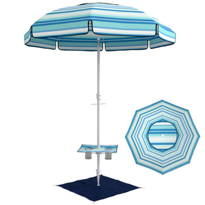beach umbrella -  6 ft Portable Beach Umbrella with Foldable Table, Tilting Outdoor Sun Shade with Sand Anchor, Sandbag,