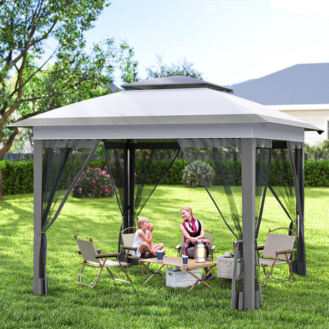 Image of 12' x 12' Pop Up Canopy Sun Shade Instant Tent Folding with Mesh Sidewalls, Grey