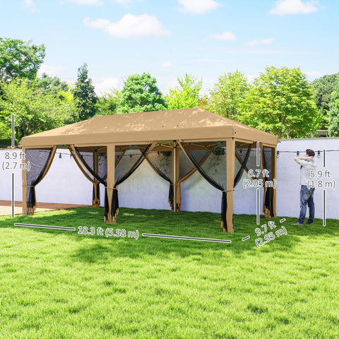 Image of 10' x 20' Pop Up Canopy Tent Gazebo with Removable Mesh Sidewall Netting, Carry Bag for Backyard Patio Outdoor, Beige