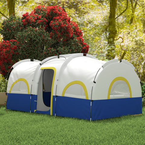 Image of 4 Person Camping Tent, 3 Room Cabin Tent, 3000mm Waterproof and UPF30+ with Sewn in Groundsheet and Carry Bag, Blue