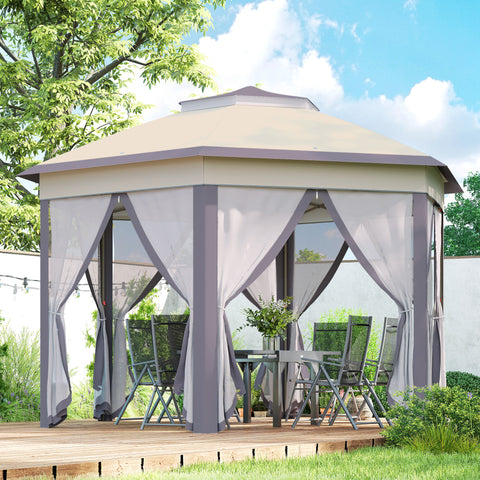 Image of 13' x 13' Pop Up Canopy Tent with Netting and Carry Bag, Instant Sun Shelter, Coffee and Beige