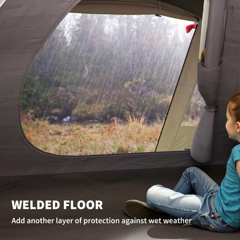 Image of 2 Person Camping Tent, Waterproof Family Dome Tent with Bedroom, Porch, Sewn-in Groundsheet and Hook, Khaki