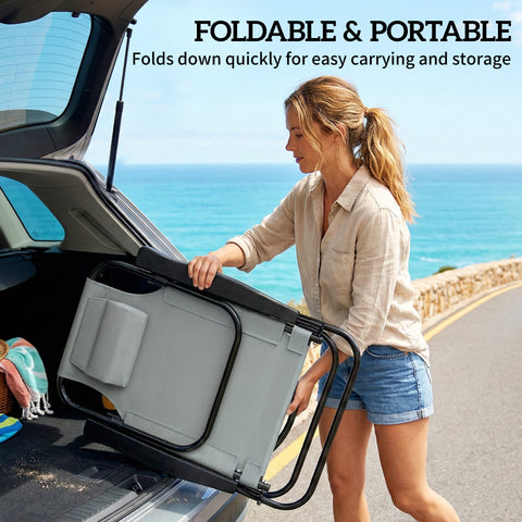 Image of Set of 2 Beach Chair 5-Position Adjustable Folding Camping Chair with Headrest Armrests Light Grey