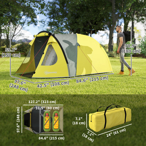 Image of 3-4 Person Camping Tent, Easy Set Up Dome Tent with Porch, Waterproof Family Tent with Bedroom and Sewn-in Groundsheet
