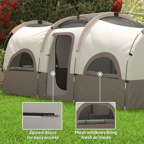 Image of 4 Person Camping Tent, 3 Room Cabin Tent, 3000mm Waterproof and UPF30+ with Sewn in Groundsheet and Carry Bag, Khaki
