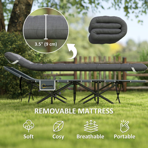 Image of 26.8" Wide Folding Bed, Camping Cot for Adults with Cushion, Carry Bag, Max Load 330 LBS, Dark Grey