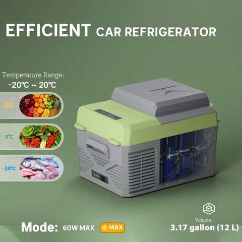 Image of 12 Volt Car Refrigerator, 12QT Car Fridge Electric Cooler, 12/24V DC and 110-240V AC, -4℉~68℉, Portable Refrigerator