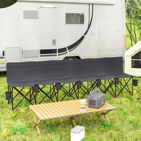 Image of 6 Seat Folding Camping Chair with Cup Holder and Carrying Case for Camping, Picnic, Sports Events, Dark Grey
