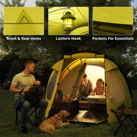 Image of 3-4 Person Camping Tent, Easy Set Up Dome Tent with Porch, Waterproof Family Tent with Bedroom and Sewn-in Groundsheet
