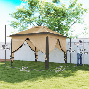 11' x 11' Pop Up Gazebo, Double Roof Foldable Height Adjustable Canopy Tent with Mesh Sidewalls, Carrying Bag, Beige