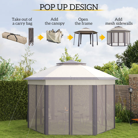 Image of 13' x 13' Pop Up Canopy Tent with Netting and Carry Bag, Instant Sun Shelter, Coffee and Beige