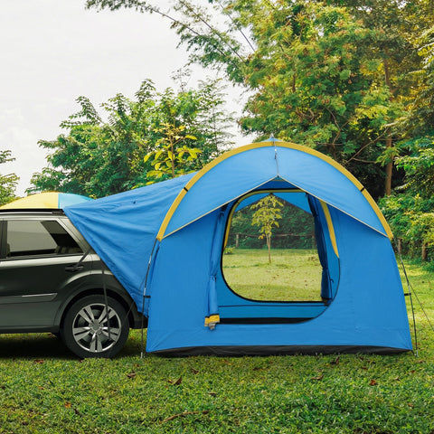 Image of 3000mm Waterproof SUV Tent, Car Tent with 3 Doors and Mesh Window, for 5-6 Person Camping Travel, Blue and Orange