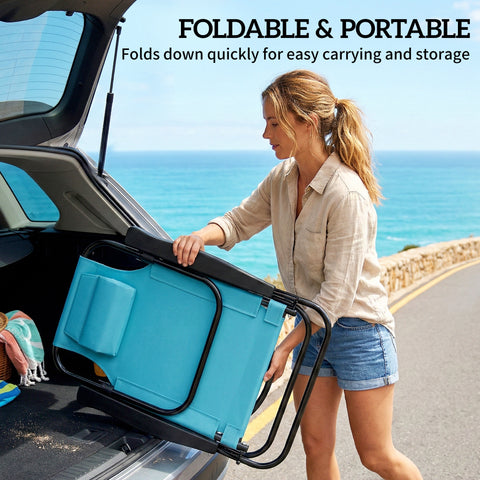 Image of Set of 2 Beach Chair 5-Position Adjustable Folding Camping Chair with Headrest Armrests Light Blue