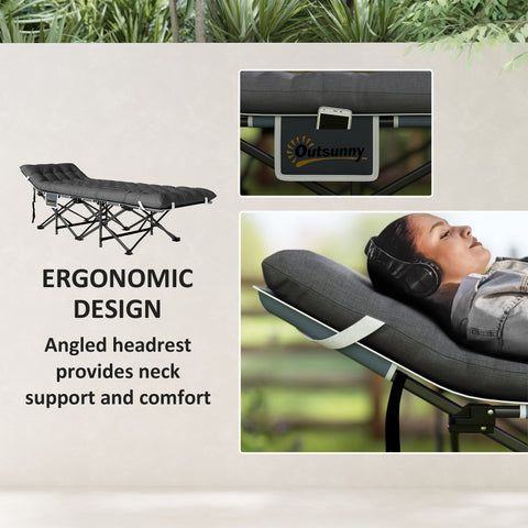 Image of 26.8" Wide Folding Bed, Camping Cot for Adults with Cushion, Carry Bag, Max Load 330 LBS, Dark Grey