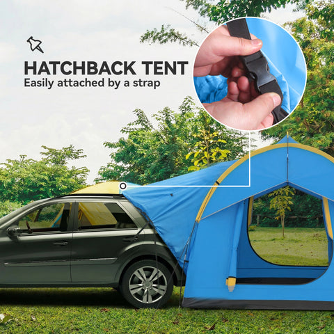 Image of 3000mm Waterproof SUV Tent, Car Tent with 3 Doors and Mesh Window, for 5-6 Person Camping Travel, Blue and Orange