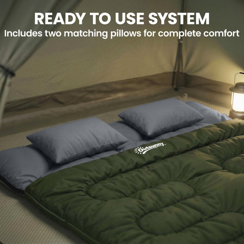 Image of Double Sleeping Bag for Adults, Queen Size 2 Person Sleeping Bag with 2 Pillows, for Cold Weather & Warm, Green