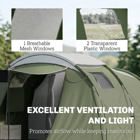 Image of Camping Tent Waterproof Camping Tent with Two Room for 3-4 Person Waterproof, Green