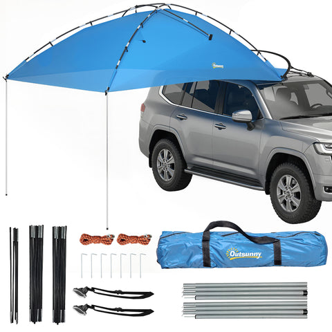 Image of camping tent -  Car Awning Camping Tailgate Tent for SUV, 3000mm Waterproof Car Side Awning with Carry Bag, Light Blue