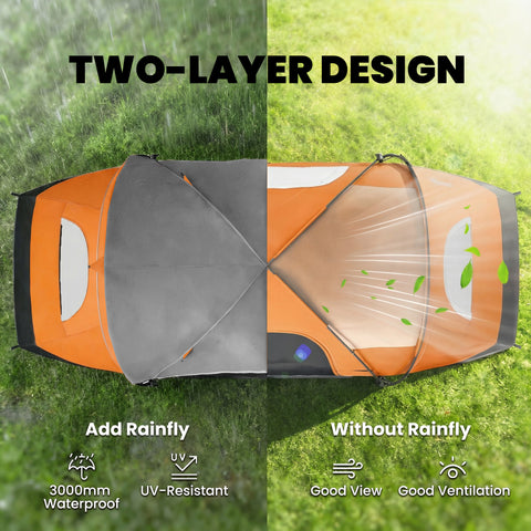 Image of 5-6 Person Family Tent, Outdoor Camping Tent with Lighting Hook, Carrying Bag for Camping, Hiking and Travelling Orange