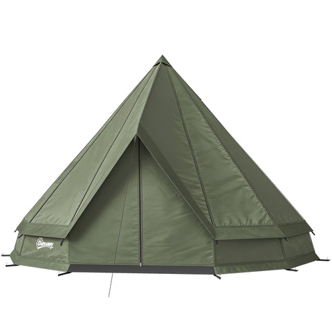 Image of camping tent -  Teepee Tent Waterproof Camping Tent with Stove Jack for 4-6 Person Outdoor Camping Hiking Army Green