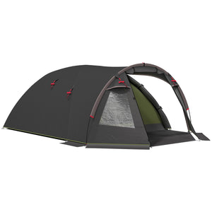 camping tent -  2-4 Man Camping Tent, 3000mm Waterproof Tunnel Tent with 2 Rooms, Sewn-in Groundsheet, 3 Doors and Hook