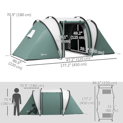Image of Camping Tent with 2 Bedrooms and Living Area, 3000mm Waterproof Family Tent, for Fishing Hiking Festival, Army Green