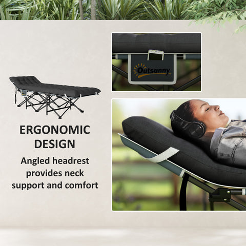 Image of 26.8" Wide Folding Bed, Camping Cot for Adults with Cushion, Carry Bag, Max Load 330 LBS, Black