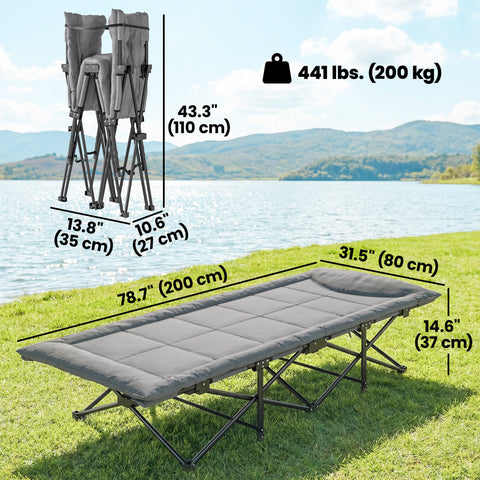 Image of Camping Cot for Adults with Padded Cushion, 31.5" Wide Folding Bed with Carry Bag and Non-Slip Feet, Grey