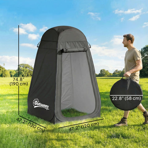 Image of Pop Up Shower Tent, Portable Privacy Room for Outdoor Changing, Dressing, Fishing Storage with Carrying Bag, Black