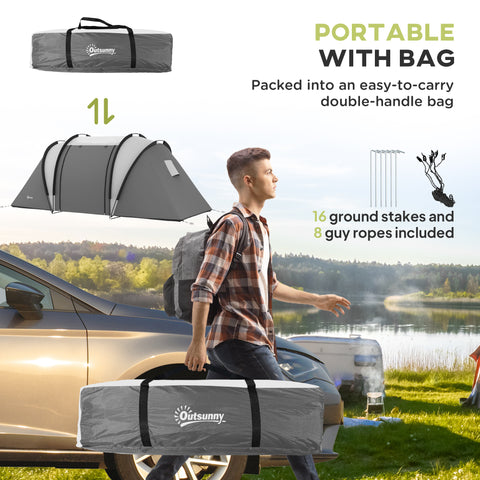 Image of Camping Tent with 2 Bedrooms and Living Area, 3000mm Waterproof Family Tent, for Fishing Hiking Festival, Grey