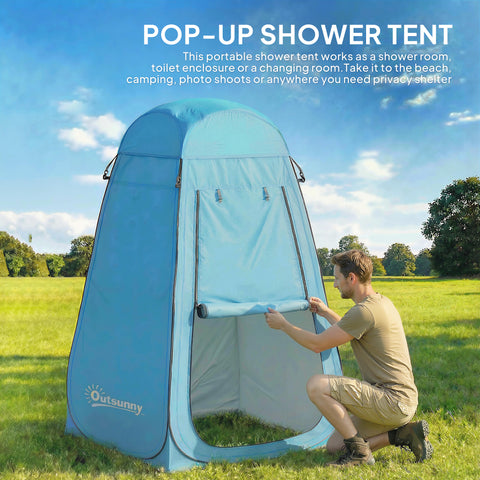 Image of Pop Up Shower Tent, Portable Privacy Room for Outdoor Changing, Dressing, Fishing Storage with Carrying Bag, Blue